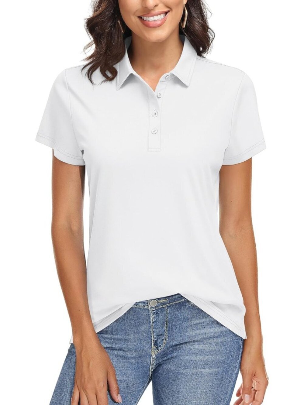 Women's  03-white Golf Polo Shirt Short Sleeve UPF 50+ Sun Protection Quick Dry